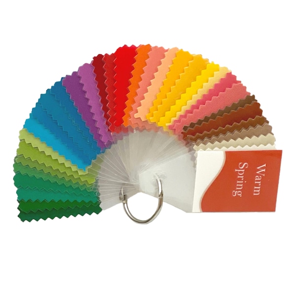 Paleta de colores primaverales cálidos: Muestras de tela laminada - Guía de análisis de colores de temporada