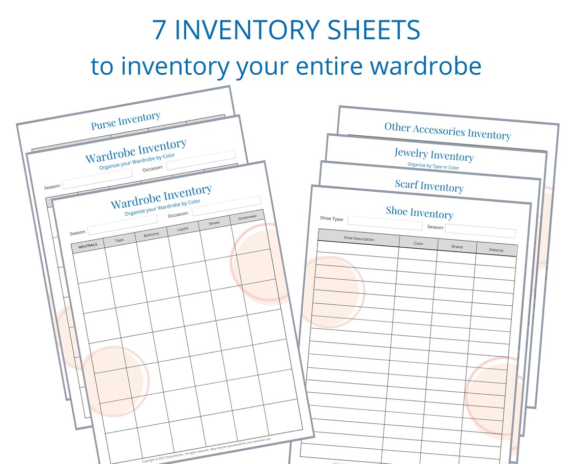 Wardrobe Inventory Pack 7 Printable Worksheets Etsy