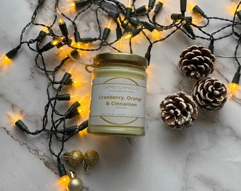 Cranberry, Orange & Cinnamon Scented Soy Wax | Christmas candle with affirmation card | Vegan soy wax | Handmade in the UK