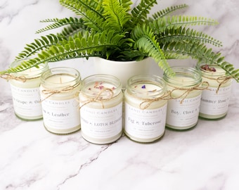 Soy Wax Candles| 50H burn time | Sweet, Floral and Fresh Scents | Handmade in the UK | Vegan Friendly