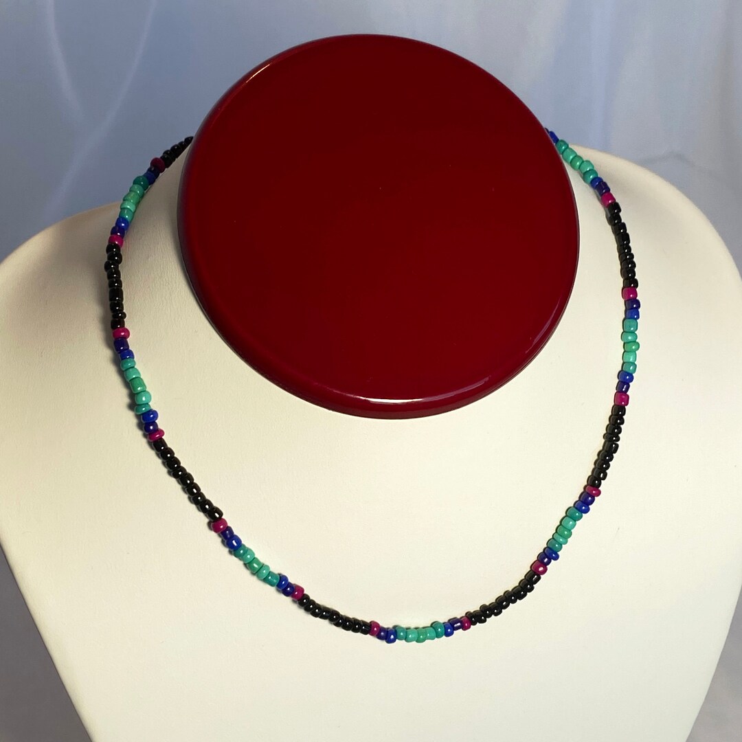Seed Bead Necklaces in 4 Color Patterns. Handmade Seed Bead Necklaces