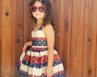 Girl's tie back patriotic dress