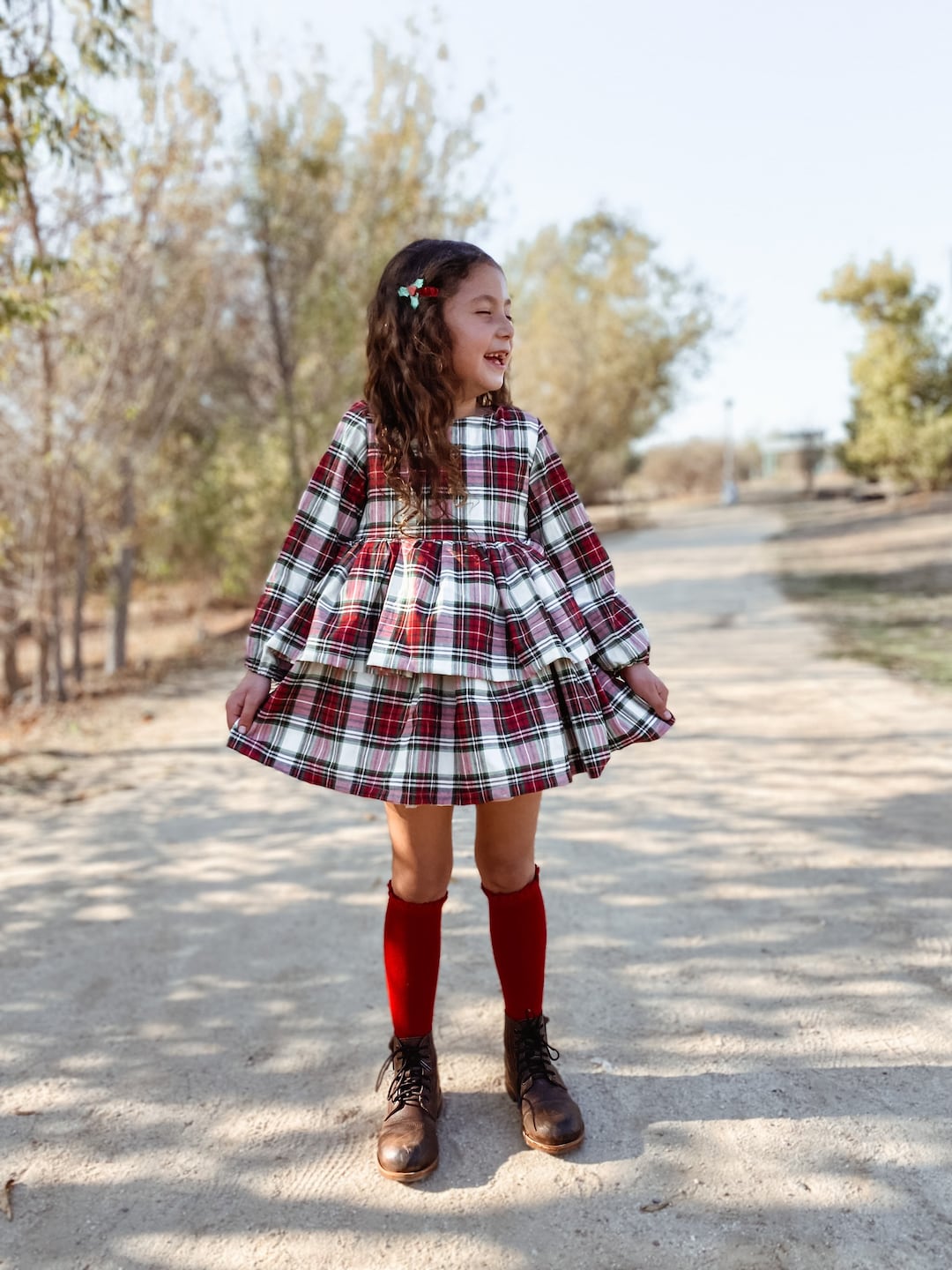 Girl's Plaid Double Skirt Dress