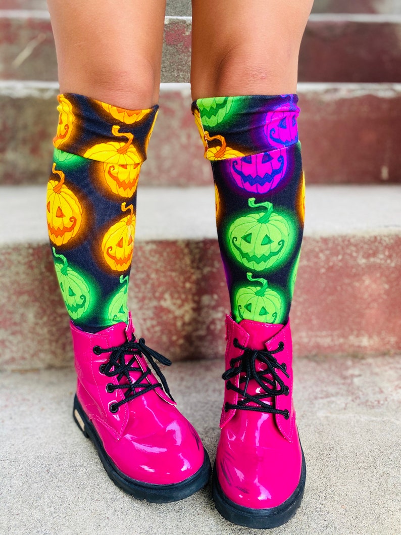 Unisex kids knee high socks /neon pumpkins /Halloween socks Etsy