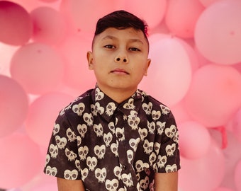 Boys skull heart button down shirt