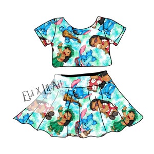Girl’s lilo stitch crop top & skirt set