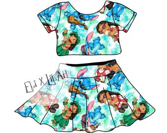 Girl’s lilo stitch crop top & skirt set