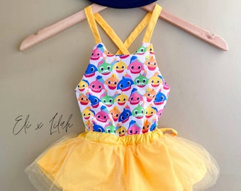 Girl’s “shark” skirted tulle romper