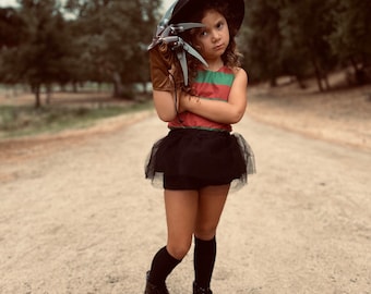 Girl’s Freddy Krueger inspired tie back skirted romper