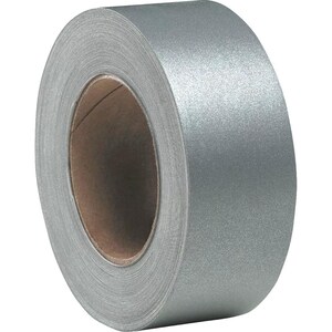 May include: A roll of silver metallic tape. The tape is wound around a brown cardboard core. The tape has a shiny, glittery appearance. The roll is viewed from a slight angle, showing the layers of tape.