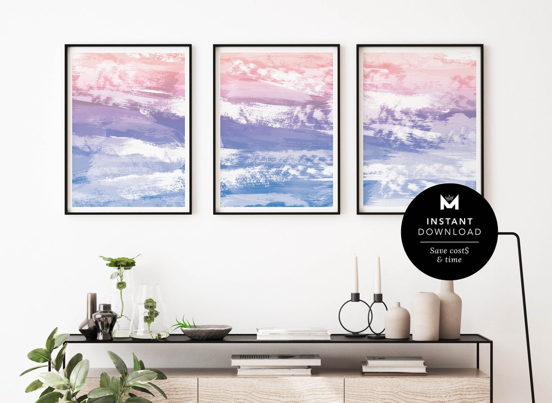 Set of 3 Printable Abstract Wall Art | Home Decor | Pink Blue Purple ...