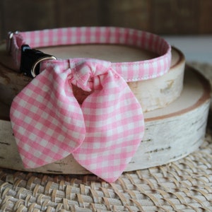 Cat Collar, Cat Collar with Bunny Ear Bowtie, Breakaway Cat Collar, Pink Gingham Collar, Cute Cat Collar, Small Dog Collar, Kitten,Pet Gifts