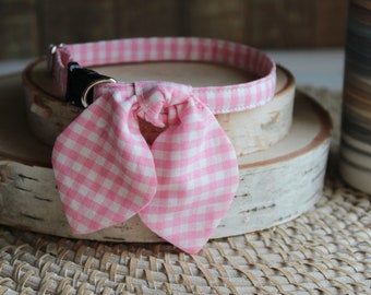 Cat Collar, Cat Collar with Bunny Ear Bowtie, Breakaway Cat Collar, Pink Gingham Collar, Cute Cat Collar, Small Dog Collar, Kitten,Pet Gifts