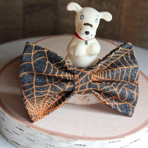 Halloween Dog Collar Bow Tie, Spider Web Cat Bow Tie, Fall Doggie Bow Tie, Orange Black Bow Tie, Pet Accessories, Pet Gifts, Pet Bow Ties image 2