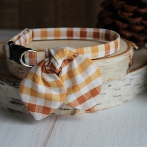 Cat Collar, Cat Collar with Bunny Ear Bowtie, Breakaway Cat Collar, Pumpkin Orange Plaid Cat Collar,Dog Collar,Small Pet Collar,Kitten Gifts