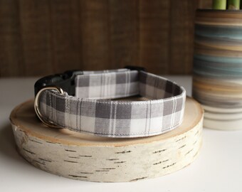Collar de perro gris, collar de perro a cuadros gris, collares de perro de moda, collares de mascotas hechos a mano, collar de perro personalizado, collares ajustables para perros, regalos para mascotas, perros