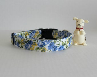 Collar para perros, collar de perro azul, collares de perro con estampado floral azul, collares para perros, collar de perro de moda, collares de perro personalizados, regalos para mascotas, collar de candace