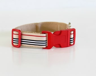 Dog Collar, Red Dog Collar, Handmade Dog Collar,Striped Dog Collar,Adjustable Dog Collar,Trendy Dog Collar,Fabric Dog Collar, Kendall Collar