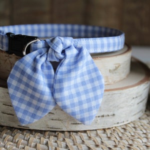 Cat Collar, Cat Collar with Bunny Ear Bowtie, Breakaway Cat Collar, Blue Gingham Collar, Cute Cat Collar, Small Dog Collar, Kitten,Pet Gifts