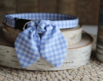 Cat Collar, Cat Collar with Bunny Ear Bowtie, Breakaway Cat Collar, Baby Blue Gingham Collar, Kitten Collar, Small Dog Collar, Pet Gifts
