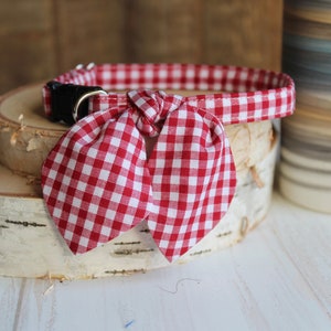 Cat Collar, Cat Collar with Bunny Ear Bowtie, Breakaway Cat Collar, Red Gingham Collar, Cute Cat Collar, Small Dog Collar, Kitten, Pet Gifts