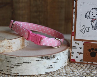 Collar de perro rosa, collar de perro de 1/2", collar de perro de lunares, collar de perro cachorro, collar de perro pequeño, mini collar, collar no separable, regalos para mascotas