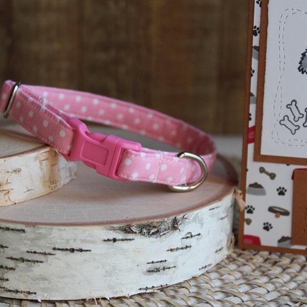 Pink Dog Collar, 1/2" Dog Collar, Polka Dot Dog Collar, Puppy Dog Collar, Tiny Dog Collar, Mini Collar, Non-Breakaway Collar, Pet Gifts