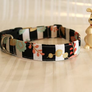 Dog Collar, Floral Print Dog Collar, Black White Dog Collars, Dog Collars, Stripe Dog Collar, Custom Dog Collars, Gifts for Pets, Eve Collar