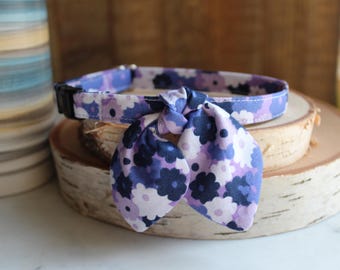 Cat Collar, Cat Collar with Bunny Ear Bowtie, Breakaway Cat Collar, Purple Floral Collar, Cute Cat Collar, Small Dog Collar, Kitten,Pet Gift