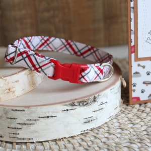 Red Plaid Dog Collar, 1/2" Dog Collar, Small Dog Collar, Puppy Dog Collar, Tiny Dog Collar, Mini Collar, Non-Breakaway Collar, Pet Gifts