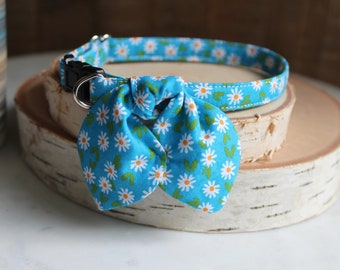 Cat Collar, Cat Collar with Bunny Ear Bowtie, Breakaway Cat Collar, Blue Floral Collar, Cute Cat Collar, Small Dog Collar, Kitten, Pet Gift