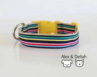 Dog Collar, Blue Dog Collar, Handmade Dog Collar, Striped Dog Collar,Adjustable Dog Collar,Trendy Dog Collar,Fabric Dog Collar, Bryce Collar
