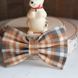 Dog Bow Tie, Beige and Gray Dog Bow Tie, Plaid Dog Bow Tie, Fall Print Bow Tie, Plaid Cat Bow Tie, Pet Accessories, Pet Gifts, Pet Bow Ties
