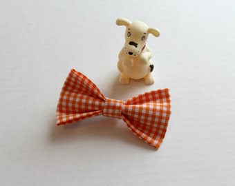Dog Collar Bow Tie, Cat Bow Tie, Orange White Doggie Bow Tie, Gingham Bow Tie, Cat Collar Bow Tie, Pet Accessories, Pet Gifts, Pet Bow Ties