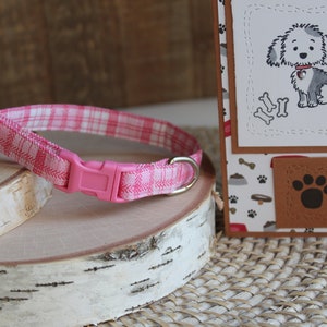 Pink Plaid Dog Collar, 1/2" Dog Collar, Small Dog Collar, Puppy Dog Collar, Tiny Dog Collar, Mini Collar, Non-Breakaway Collar, Pet Gifts