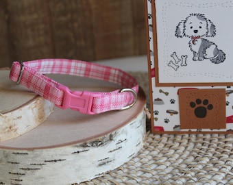 Collar de perro a cuadros rosa, collar de perro de 1/2", collar de perro pequeño, collar de perro cachorro, collar de perro pequeño, mini collar, collar no separable, regalos para mascotas