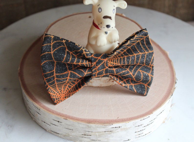 Halloween Dog Collar Bow Tie, Spider Web Cat Bow Tie, Fall Doggie Bow Tie, Orange Black Bow Tie, Pet Accessories, Pet Gifts, Pet Bow Ties image 3