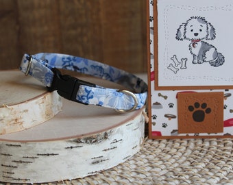 Collar de perro floral azul, collar de perro de 1/2", collar de perro taza de té, collar de perro cachorro, collar de perro pequeño, mini collar, collar no separable, regalos para mascotas