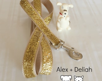 Dog Leash, Gold Glitter Leash, 1" Dog Leash, Dog Lead, 5 ft Pet Leash, Custom Dog Leash, Traffic Dog Leash,Any Length Dog Leash,Goldie Leash