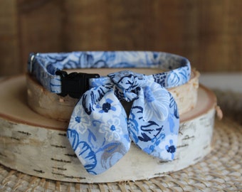 Cat Collar, Cat Collar with Bunny Ear Bowtie, Breakaway Cat Collar, Blue Cat Collar, Floral Cat Collar, Custom Pet Collar, Cat, Small Dog