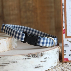 Blue Gingham Dog Collar, 1/2" Dog Collar, Teacup Dog Collar, Puppy Dog Collar, Tiny Dog Collar, Mini Collar, Non-Breakaway Collar, Pet Gifts