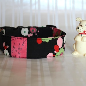Black and Pink Dog Collar, Floral Print Dog Collar, Handmade Dog Collars, Cute Dog Collars, Adjustable Dog Collars, Pet Gifts, Dog Gifts