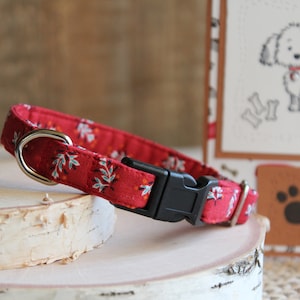 Red Floral Dog Collar, 1/2" Dog Collar, Custom Dog Collar, Puppy Dog Collar, Tiny Dog Collar, Small Collar, Non-Breakaway Collar, Pet Gifts