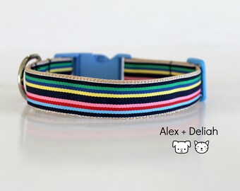 Dog Collar, Blue Dog Collar, Handmade Dog Collar, Striped Dog Collar,Adjustable Dog Collar,Trendy Dog Collar,Fabric Dog Collar, Bryce Collar