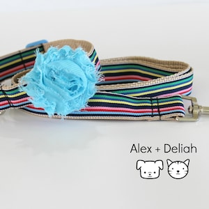 Dog Collar,Blue Dog Collar,Handmade Dog Collar,Striped Dog Collar,Adjustable Dog Collar,Dog Collar Flower Set,Fabric Dog Collar,Bryce Collar