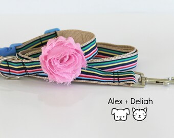 Dog Collar, Pink Dog Collar, Handmade Dog Collar, Striped Dog Collar,Adjustable Dog Collar,Trendy Dog Collar, Dog Collar Set, Bryce Collar