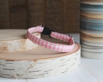 Cat Collar, Pink Gingham Cat Collar, Pink Dog Collar, Small Dog Collar, Cute Cat Collar, Custom Pet Collar, Kitten Collar, Tiny Dog Collar