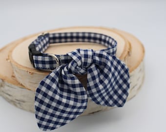 Cat Collar, Cat Collar with Bunny Ear Bowtie, Breakaway Cat Collar, Blue Gingham Collar, Cute Cat Collar, Small Dog Collar,Kitten,Pet Gifts