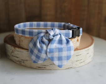 Cat Collar, Cat Collar with Bunny Ear Bowtie, Breakaway Cat Collar, Blue Cat Collar, Plaid Dog Collar, Custom Pet Collar, Cat, Small Dog