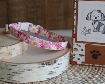 Collar para perro con diseño floral rosa, collar para perro de 1/2", collar para perro personalizado, collar para cachorro, collar para perro pequeño, collar mini, collar que no se desgarra, regalos para mascotas